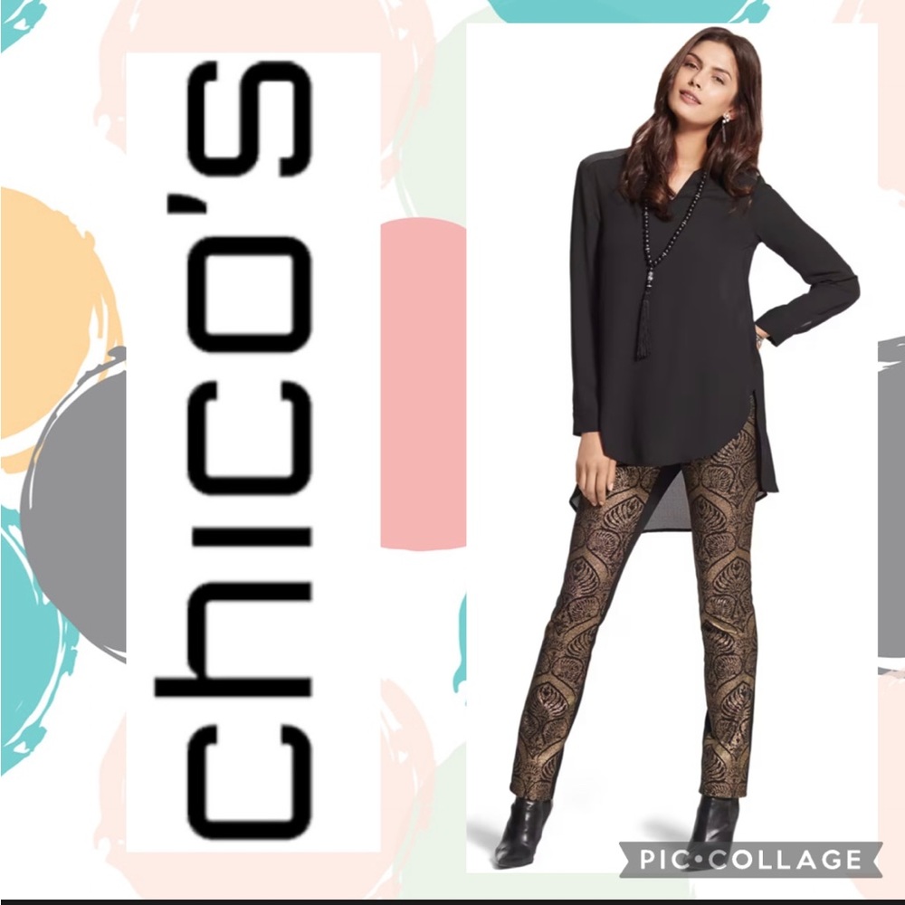 GOLD JACQUARD STRAIGHT-LEG PANTS